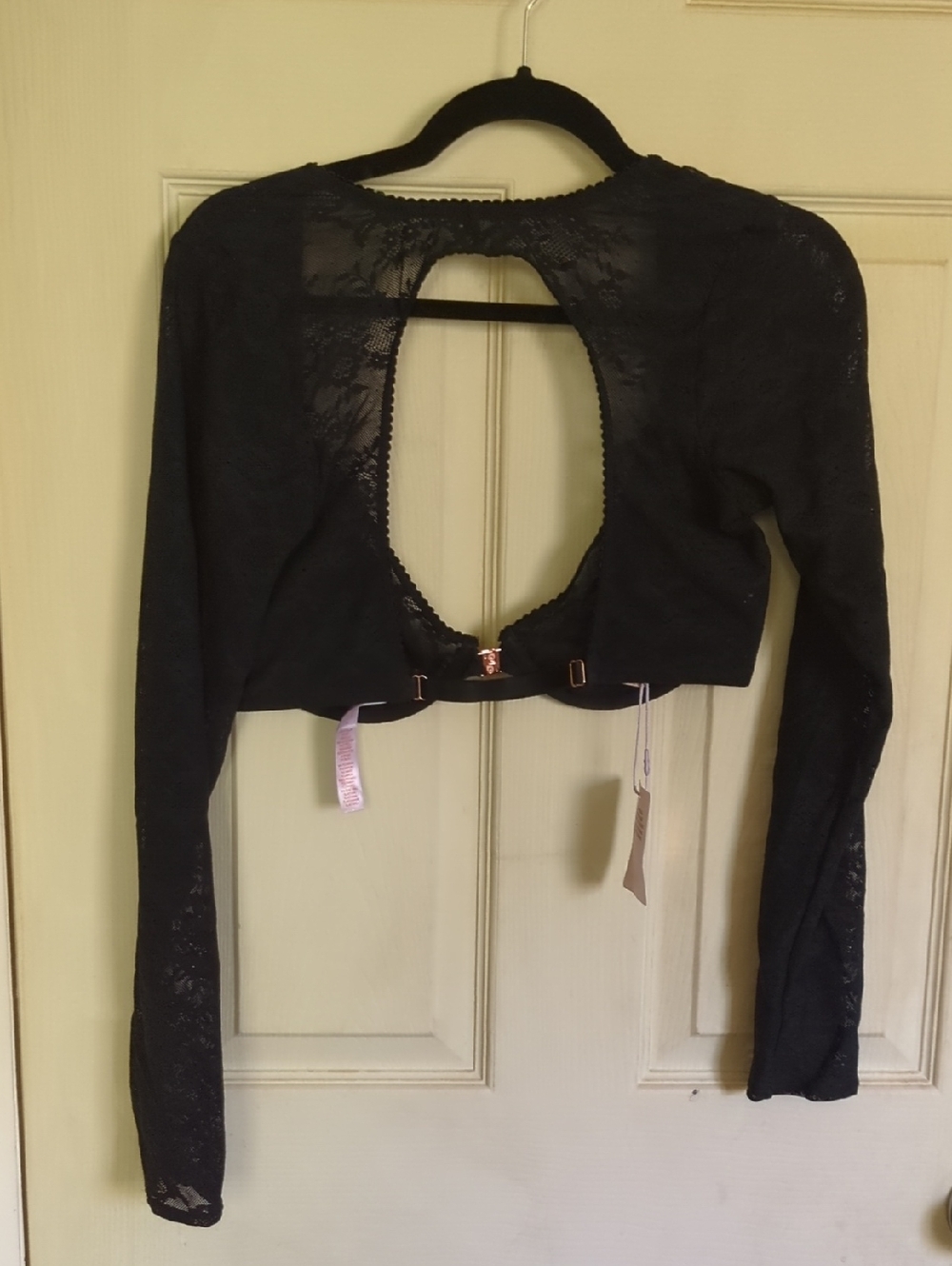 NWT Savage X Fenty Black XL Lace Cropped Top Clasp Front Adjustable Back - Picture 6 of 9